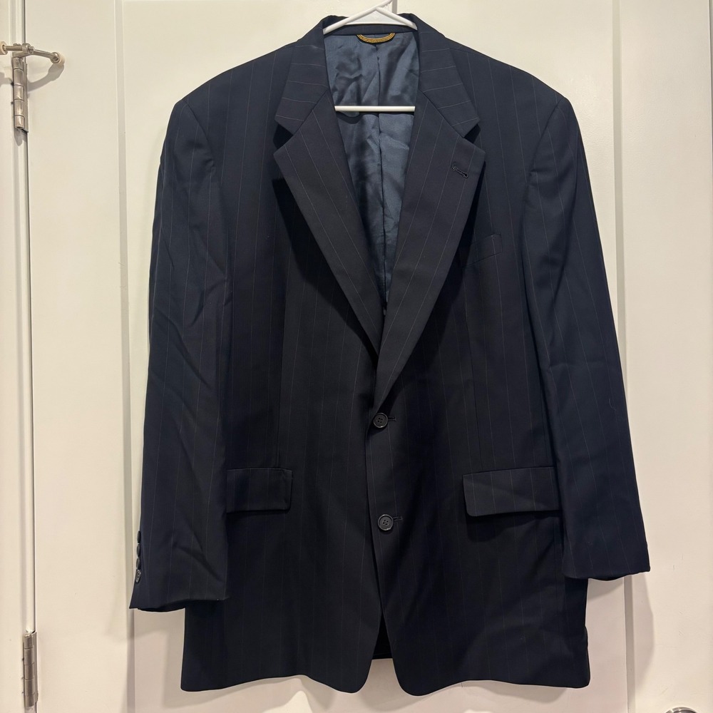 Hart Schaffner Marx Gold Trumpeter Navy Pinstripe Wool Blazer Mens 44R‎ Jacket
